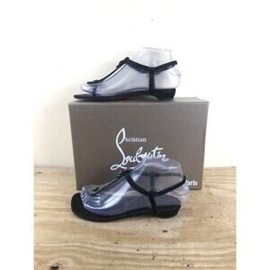 Christian Louboutin Sandals 35 Black Satin Rhinestone Jeweled Thong Italy NO BOX